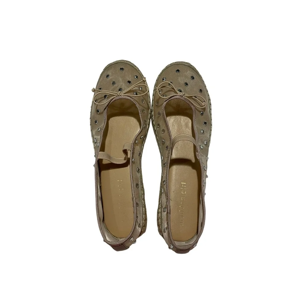 Madden Girl Rhinestone Mesh Espadrille Ballet Flats Tan Mary Jane JULY-R Size 9M